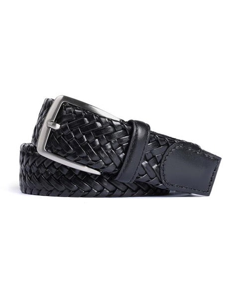 Woven Leather Belt - Black