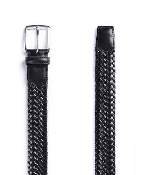 Woven Leather Belt - Black