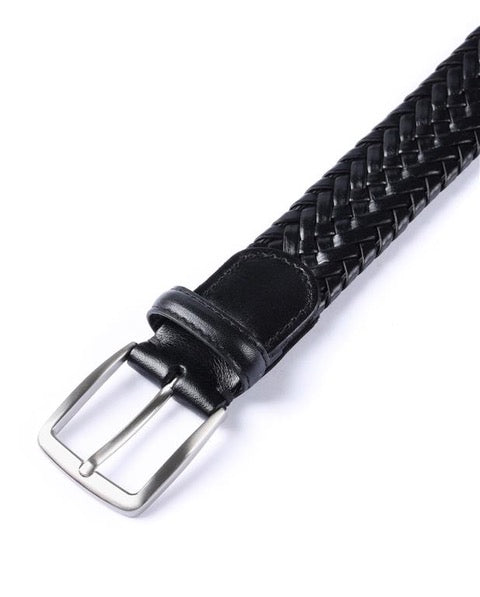Woven Leather Belt - Black