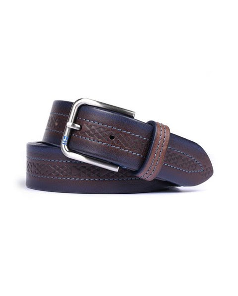 Embossed Patterned Leather Belt - Dark Brown