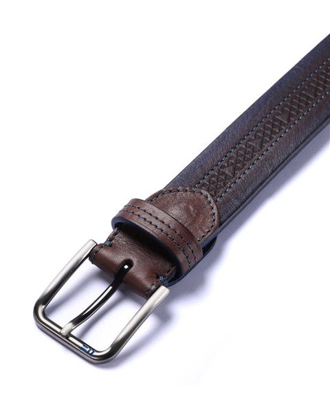 Embossed Patterned Leather Belt - Dark Brown
