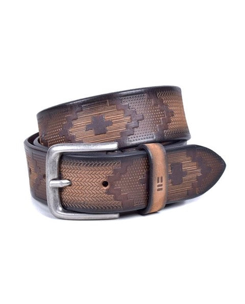 Aztec Embossed Leather Belt - Light Brown