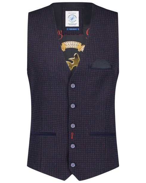 Navy Small Check Waistcoat