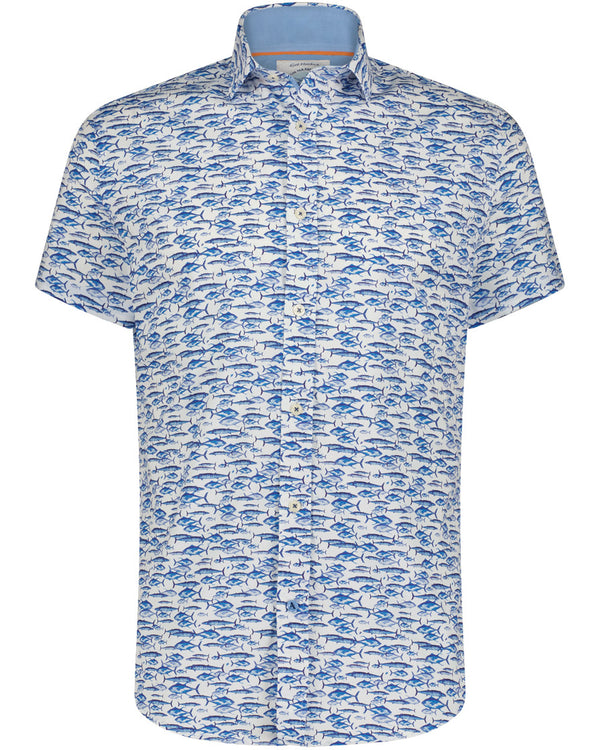 Fish Print Short Sleeve Shirt - Blue