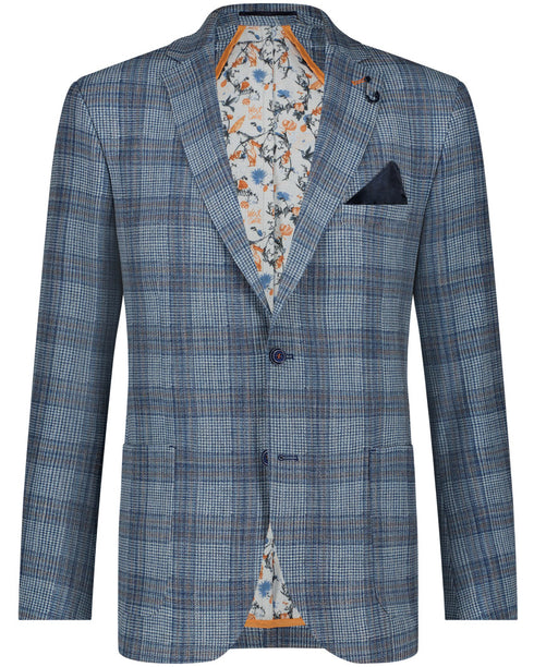 Printed Check Blazer - Navy