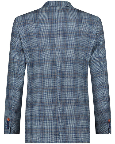 Printed Check Blazer - Navy