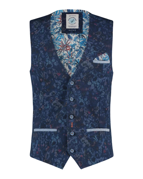 Pique Floral Waistcoat - Navy