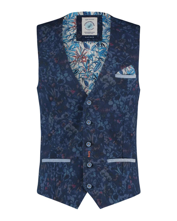 Pique Floral Waistcoat - Navy