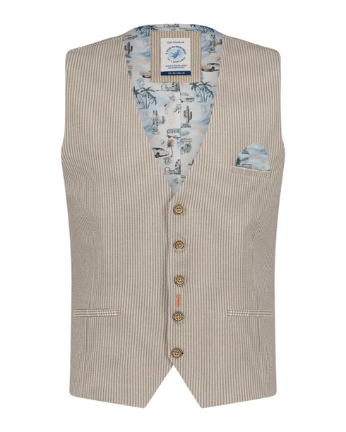 Seersucker Stripe Waistcoat - Sand
