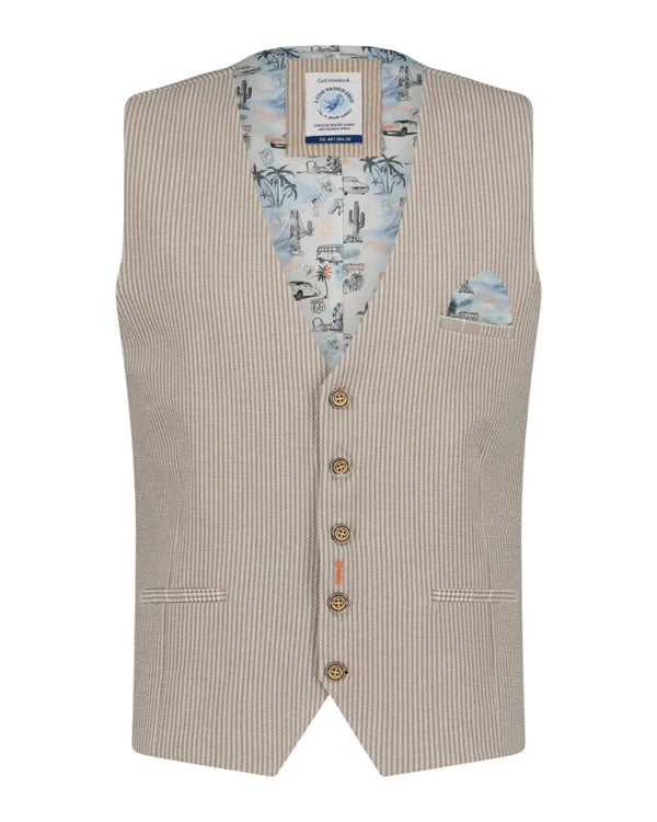 Seersucker Stripe Waistcoat - Sand