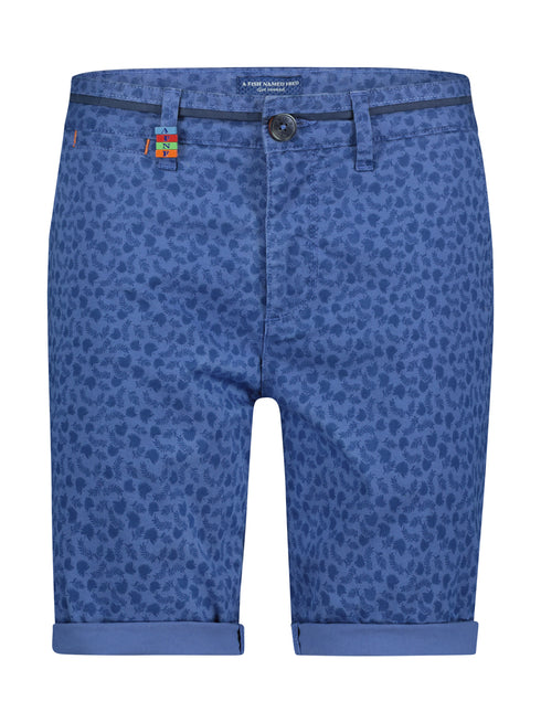 Leaf Print Cotton Shorts - Blue