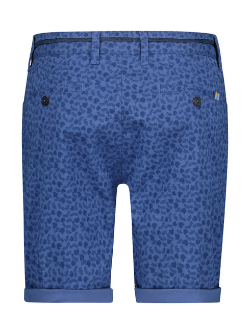 Leaf Print Cotton Shorts - Blue