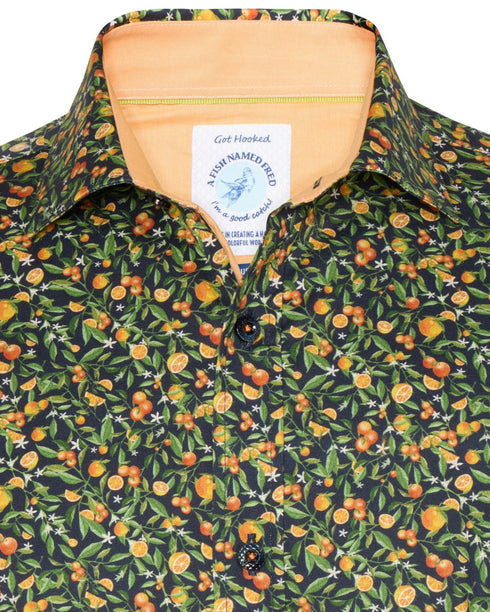 Citrus Print Short Sleeve Shirt - Navy