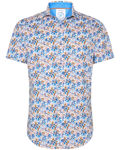 Monkey Print Short Sleeve Shirt - Cobalt