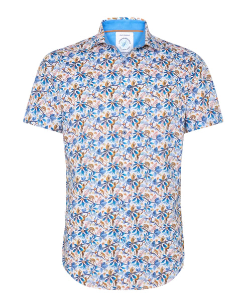 Monkey Print Short Sleeve Shirt - Cobalt