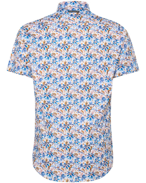 Monkey Print Short Sleeve Shirt - Cobalt