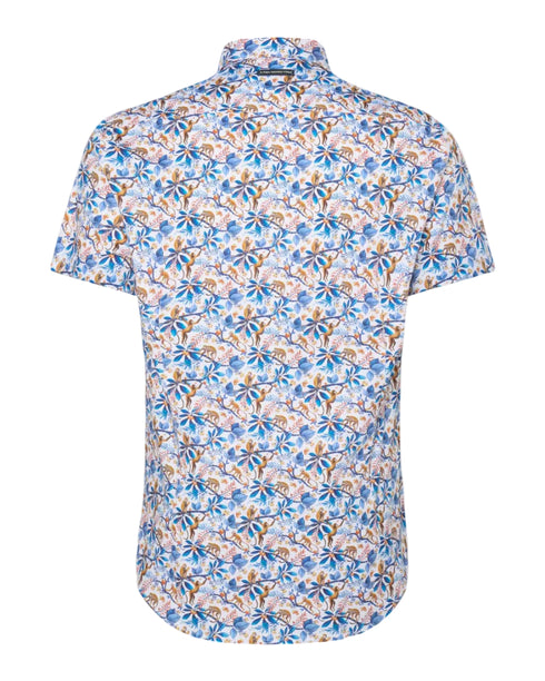 Monkey Print Short Sleeve Shirt - Cobalt