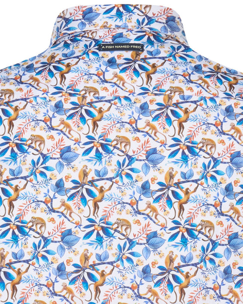 Monkey Print Short Sleeve Shirt - Cobalt