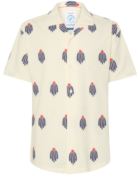 Embroidered Cactus Short Sleeve Shirt - Ecru