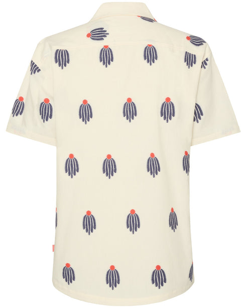 Embroidered Cactus Short Sleeve Shirt - Ecru