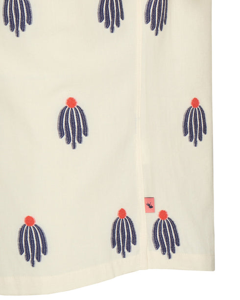 Embroidered Cactus Short Sleeve Shirt - Ecru