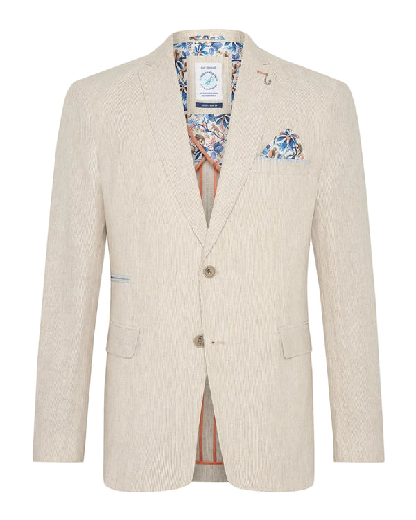 Linen Cotton Stripe Blazer - Sand