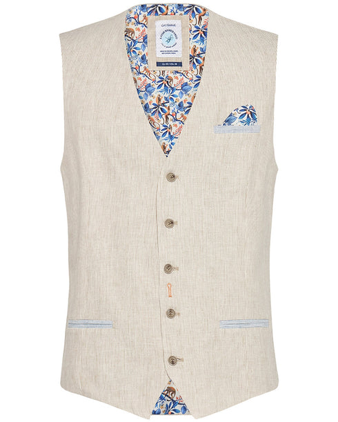 Linen Cotton Stripe Waistcoat - Sand