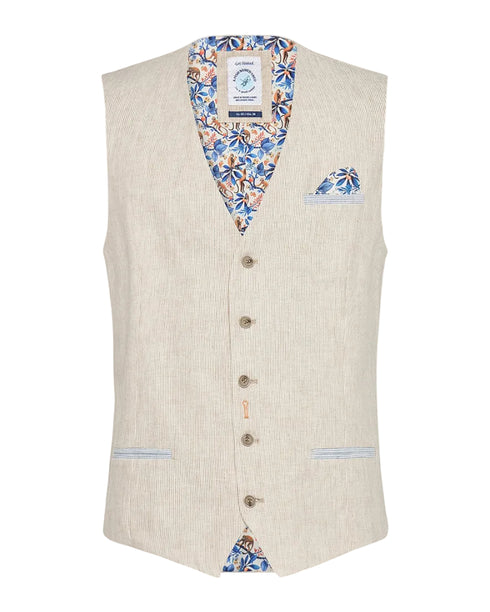Linen Cotton Stripe Waistcoat - Sand