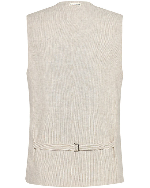 Linen Cotton Stripe Waistcoat - Sand