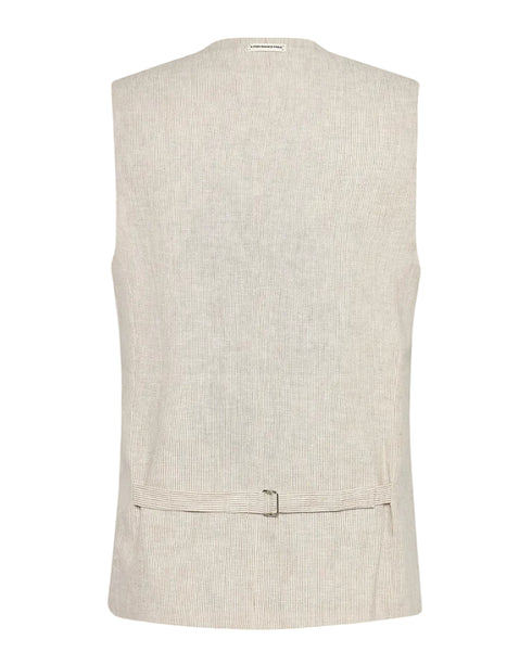 Linen Cotton Stripe Waistcoat - Sand