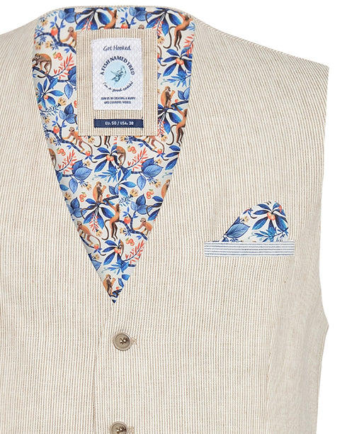 Linen Cotton Stripe Waistcoat - Sand