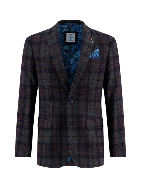 Tartan Wool Blazer - Navy