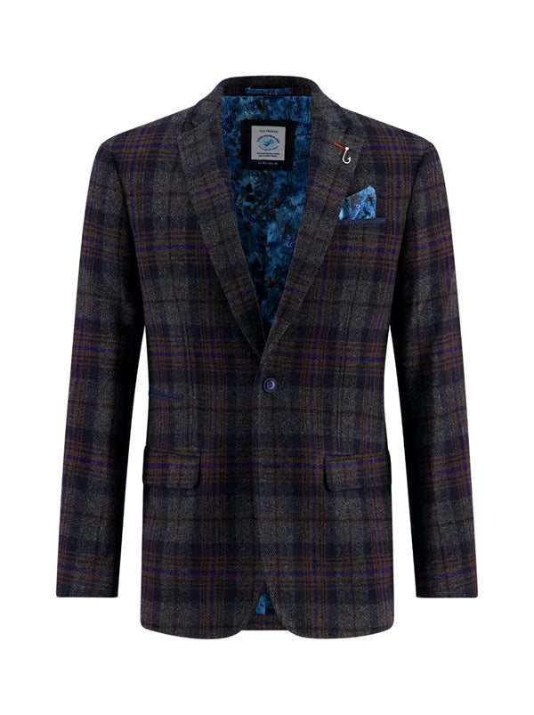 Tartan Wool Blazer - Navy