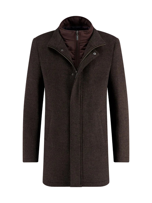 Funnel Neck Coat - Chocolate