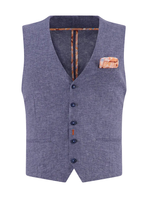Linen Blend Waistcoat - Navy