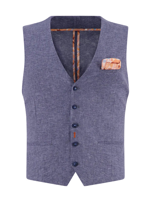Linen Blend Waistcoat - Navy