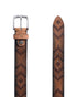 Aztec Embossed Leather Belt - Light Brown