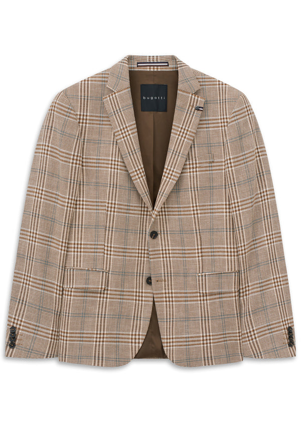Textured Check Blazer - Beige