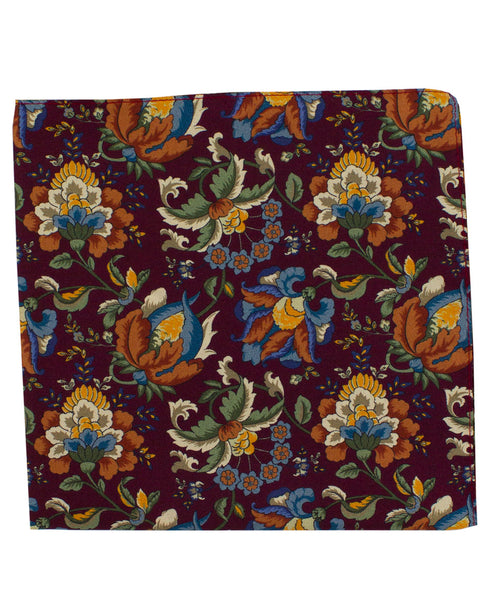 Maroon Floral Silk Pocket Square