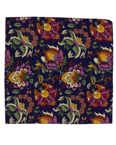 Navy Floral Silk Pocket Square
