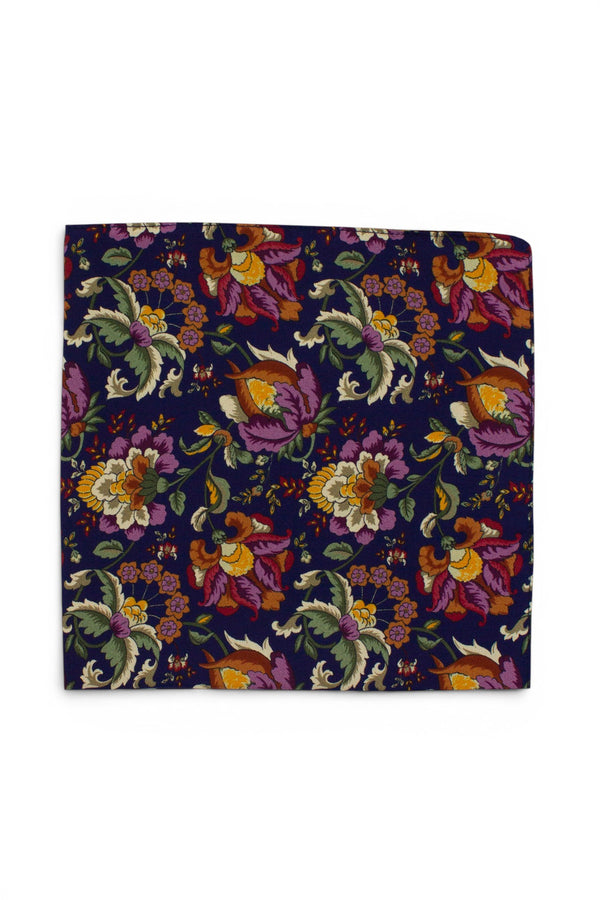 Navy Floral Silk Pocket Square