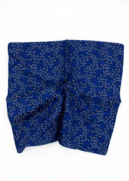 Micro Floral Silk Jacquard Pocket Square - Blue