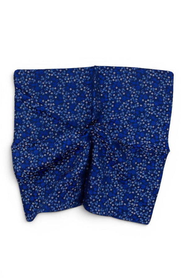 Micro Floral Silk Jacquard Pocket Square - Blue