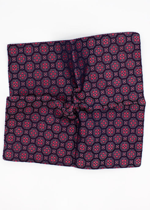 Geometric Silk Jacquard Pocket Square - Pink