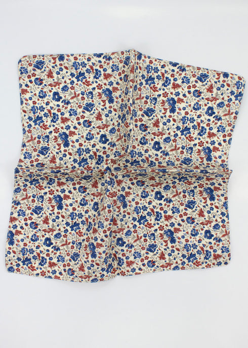Floral Silk Pocket Square - Cream