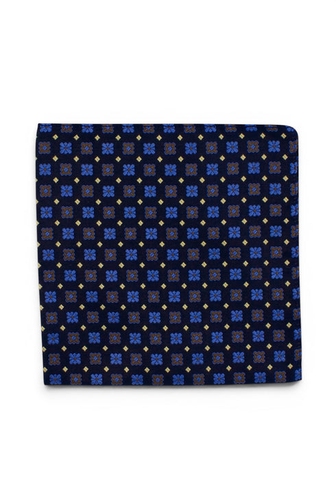 Brown Floral Geometric Silk Pocket Square