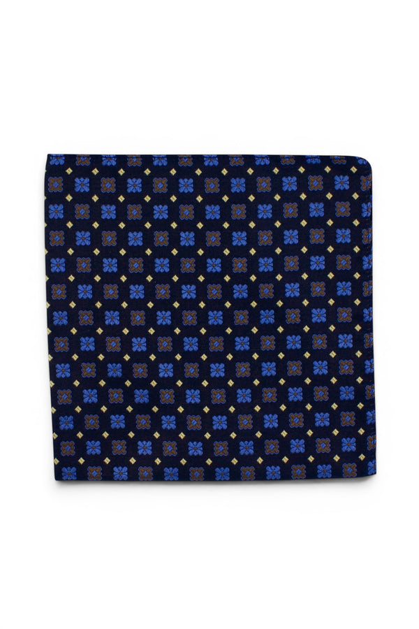 Brown Floral Geometric Silk Pocket Square