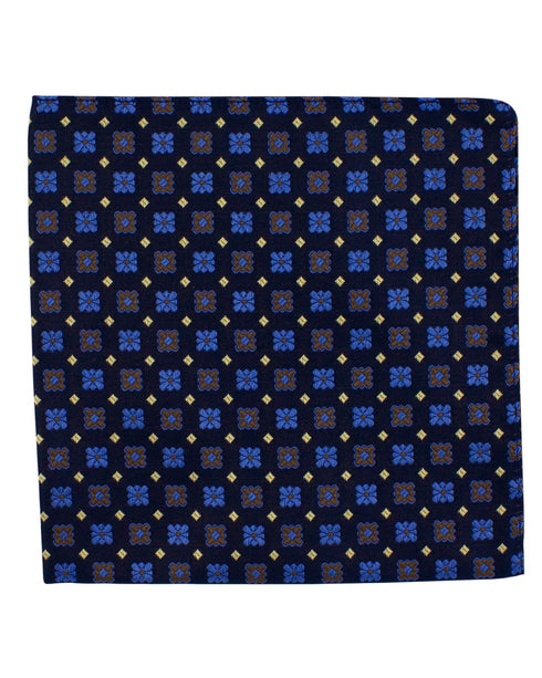 Brown Floral Geometric Silk Pocket Square