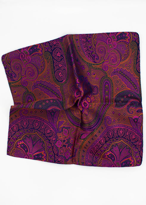 Paisley Silk Jacquard Pocket Square - Purple