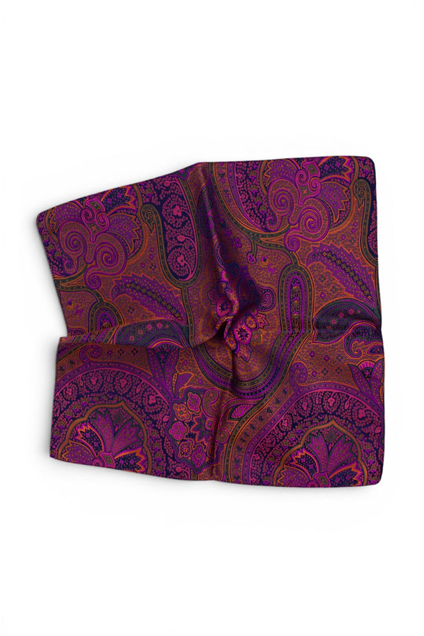 Paisley Silk Jacquard Pocket Square - Purple